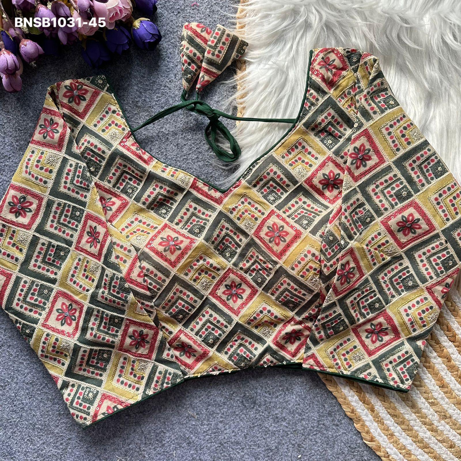 Khadi Embroidery Works Blouse-Green